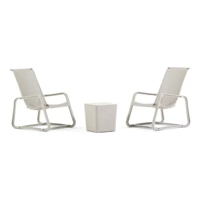 Immagine prodotto di Set composto da 2 poltrone da giardino ergonomiche e un tavolino con vano portaoggetti in polipropilene resistente, dal design moderno, per piscina, terrazza, balcone e giardino - Lily