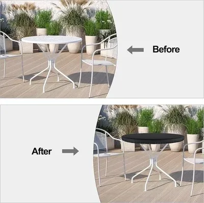 Image de Couverture de table de jardin ronde - imperméable et coupe-vent - 1 pièce - noir - 600D