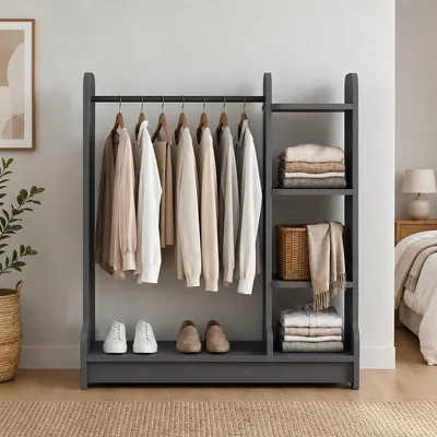 Produktbild von VCM Kleiderständer H. 110 x B. 106 x T. 35 cm mit Regal & Kleiderstange Offene Garderobe für Schlafzimmer Flur Ankleide - Lempu L