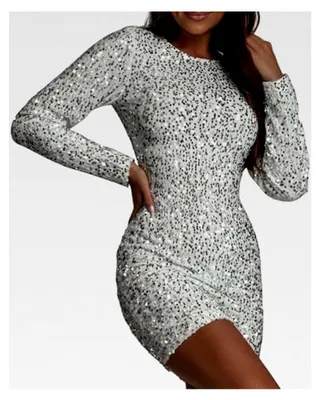 Produktbild von Glänzende Pailletten-Kleider für Damen - Wickelkleid mit Metallic-Effekt, Minikleider, Slim Fit Partykleid, Bling Bling Shirtkleider für Weihnachten, Festlichkeiten, Hochzeiten und Cocktailpartys