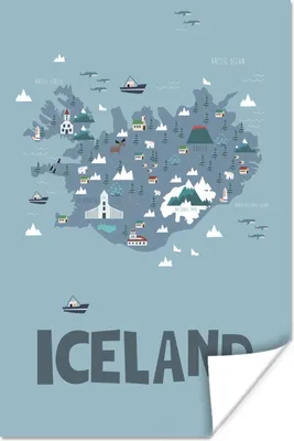 Produktbild von MuchoWow® Poster Karte von Island - Kinder 120x180 cm - Kunstposter