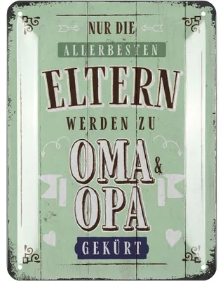 Produktbild von LANOLU retro Blechschild "Nur die allerbesten Eltern werden zu Oma und Opa gekürt" Ihr werdet Großeltern Geschenk passend zur Grußkarte