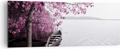 Produktbild von Bild auf Leinwand - Leinwandbild - Einteilig - See Rosa Bäume - 140x50cm - Wand Bild - Wanddeko - Wandbilder - Leinwanddruck - Bilder - Wanddekoration - Leinwand bilder - Wandbild - AB140x50-4147