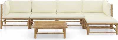 Produktbild von vidaXL 6-tlg. Garten-Lounge-Set mit Cremeweißen Kissen Bambus