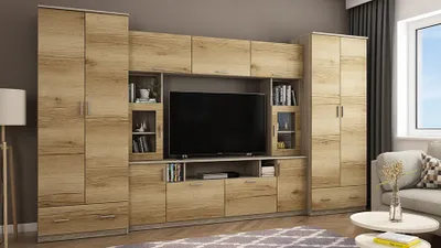 Produktbild von Meblast | Tajga Wohnwand; Helles Sonoma / Grand Eiche Natur - Premium Beschläge | Möbel, Elegant, Natürlich TV-Möbel, Große Anbauwand, Schrankwand, Wohnzimmer-Set, Sonoma Eiche