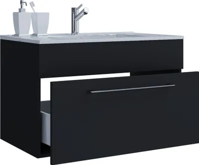 Produktbild von VCM 2-tlg. Waschplatz Waschtisch | Waschbecken Unterschrank Breite 80 cm | Badmöbel Set hängend mit einer Schublade | Badinos