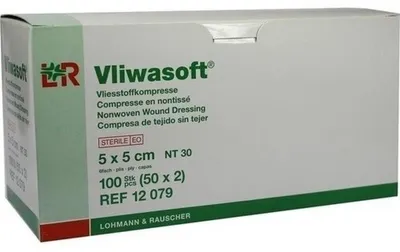 Imagen del producto de Vliwasoft: Compresas estériles de gasa, 5 x 5 cm, 6 capas, paquete de 100 unidades