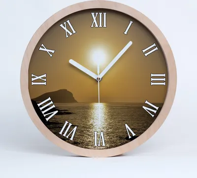 Produktbild von Holzuhr 30fi cm wanduhr - weiße Spitzen - Meer Sonnenuntergang
