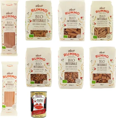 Produktbild von Rummo Testpaket Pasta Integrale , Vollkornnudeln Nudeln Vollkorn Italienische Pasta 8x 500g + Italian Gourmet polpa 400g