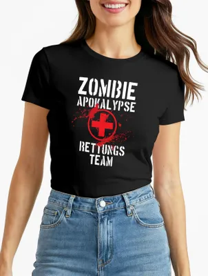 Produktbild von Damen T-Shirt Zombie Apokalypse Rettungsteam Fasching Halloween Verkleidung Horror Fun-Shirt Slim Fit Moonworks®