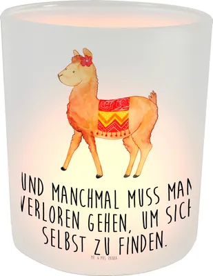 Produktbild von Mr. & Mrs. Panda Windlicht aus Glas Alpaka Stolz - Transparent - Geschenk, Lama, Kerzenhalter, glaswindlicht, Teelichthalter, Teelicht