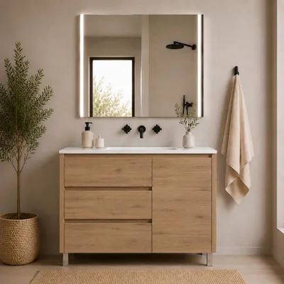 ORIGEN BATH VOLUM Badmöbel-Set mit Waschbecken 100x40 cm und LED-Spiegel MEGAN 100x80 cm, Estepa