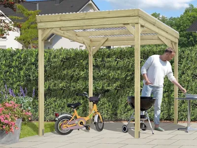 Produktbild von UNIPORT Holzunterstand Kaminholzregal Terrassenüberdachung kesseldruckimprägniert grün