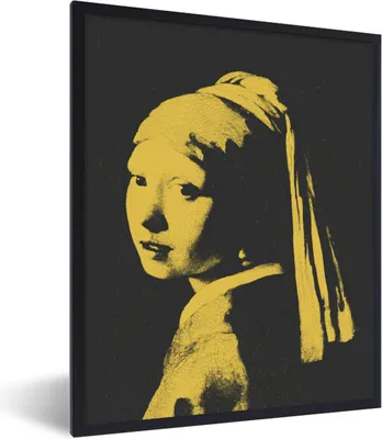 Produktbild von MuchoWow® Gerahmtes Poster Mädchen mit einem Perlenohrring - Johannes Vermeer - Schwarz - Gelb 30x40 cm - Poster mit Schwarzem Bilderrahmen Wandposter Rahmen Foto Bilder - Wanddeko - Kunstdrucke