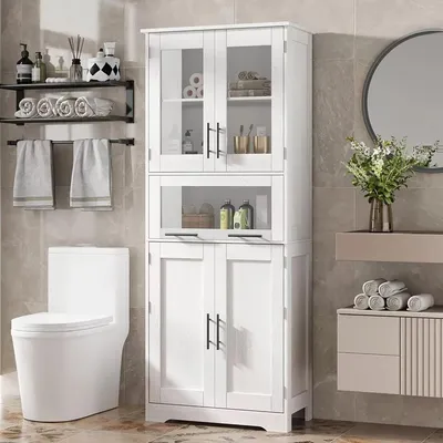 Image de Armoire de salle de bain - Meuble de rangement - Colonne de rangement - Meuble sous vasque - Meuble de salle de bain - Autoportant - Hauteur : 170 cm