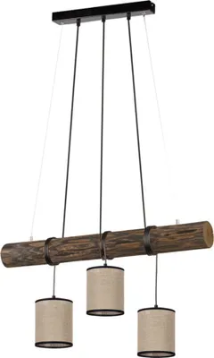 Produktbild von Pendellampe, Holz Stoffschirm, beige schwarz, Höhe anpassbar