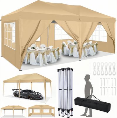 Pavillon 3x6m, Festzelt Faltpavillon Gartenzelt Wasserdicht, UV-Schutz, mit 6 Seitenteilen und 2 Eingängen, für Garten Terrasse Feier Party