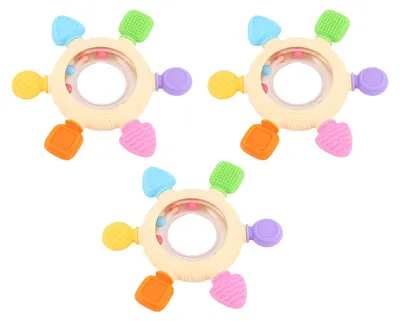 Produktbild von 3er-Set Silikon-Babyrassel und Beißring mit 6 Fingern – Beißring für Neugeborene – Sensorisches Spielzeug zum Nuckeln