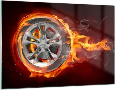 Produktbild von Bilder auf glas - Rad Flammen Felge - 120x80cm - Glasbilder - Wandbilder - Kunstdruck - zum Aufhängen bereit - Wanddekoration aus Glas - Glas Bilder - Wandbild auf Glas - Einteilig - GAA120x80-0198