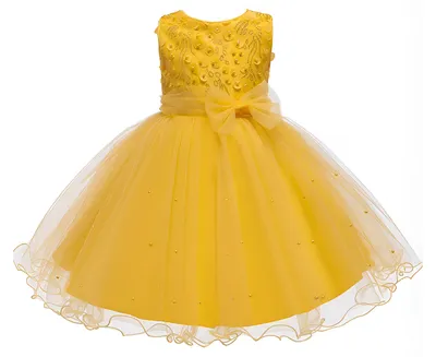 Imagen del producto de Vestido de fiesta, talla 110 - Amarillo con perlas