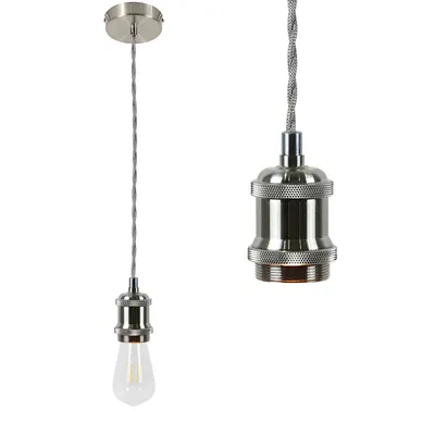 Image de ZMH Lampe à suspension E27 Lampe à suspension Vintage Socket Silver Hanging Base Strip 1.3M Wire Suspension Light For Living Room Restaurant Bar
