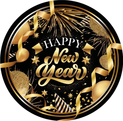 Obrázek produktu pro Papírový talíř HAPPY NEW YEAR Silvestr zlatý 23cm 6ks.