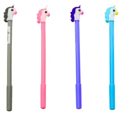 Produktbild von Leantoys Unicorn Kugelschreiber, schwarze Kappe, Nachfüllpackung, Mix, Grau, Lila, 0,5 mm