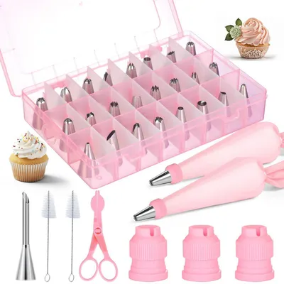 Immagine prodotto di Set di sac à poche da 34 pezzi, con beccucci in acciaio inossidabile e adattatore, per la decorazione di torte