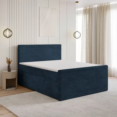 Produktbild von Masseno Boxspringbett NOLEN 180x200 cm Komplett-Set mit Bonell Matratze und Topper, Polsterbett mit Bettkästen -Blau, TILIA 77