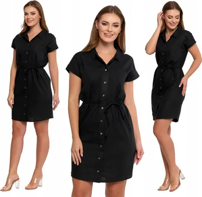 Produktbild von kleid - damenkleid Größe M - sommerkleid schwarz - leinenkleid - kurzes kleid