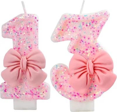 Image de Bougie rose pour anniversaire, bougie d'anniversaire avec le chiffre (13)