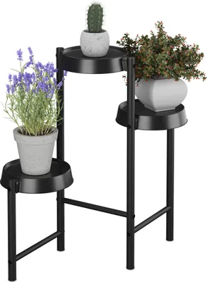 Produktbild von Relaxdays Pflanzenständer, 3 Ablagen, Metall & Kunststoff, HxBxT: 61 x 55 x 30 cm, Innenbereich, Blumenständer, schwarz