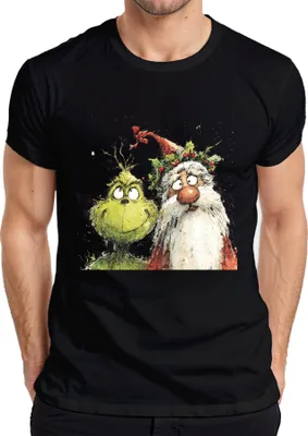 Produktbild von Grinch Weihnachtsmann frech Weihnachtsspaß Aquarell Cartoon Herren T-Shirt, Schwarz, S