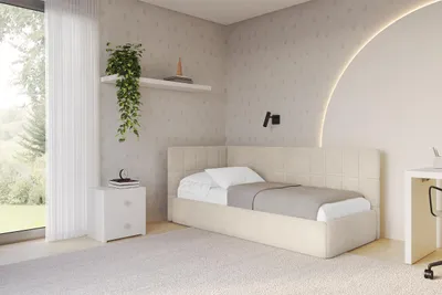 Produktbild von ALTDECOR Jugendbett mit Bettkasten TULY - 100x200 - Beige - Monolith 04 - Bett mit Matratze - Rechts angeordnet - Einzelbett mit Stauraum - Polsterbett Kinderbett