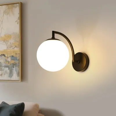 Wandlampe Schwarz E27, Retro-Design, 26x15x19 cm, Metall/Glaskugel