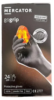 Immagine prodotto di Set-kit guanti monouso in nitrile, extra resistenti, no polvere, no lattice, per meccanici, tatuatori, ristorazione, da lavoro professionali, neri, taglia XL, Premium Mercator GoGrip One by, 100 pezzi