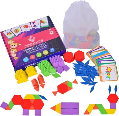 Immagine prodotto di Gioco Montessori: puzzle Tangram - Puzzle in legno - 48 schede di design in tedesco e inglese - 155 forme geometriche colorate - Regalo educativo