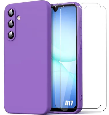 Image de Coque + 2 Verres Trempés pour Samsung Galaxy A17 4G/5G, Silicone Souple Doux Slim Anti-Rayures Violet