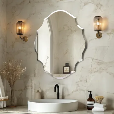 Immagine prodotto di Vrygle Specchio da Parete Asimmetrico in Vetro Argento 56×71 cm, Specchio Decorativo Moderno per Camera da Letto e Soggiorno