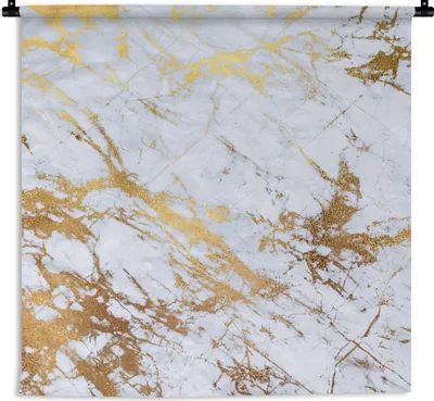Produktbild von MuchoWow® Wandteppich Wandbehang Marmor - Gold - Weiß 150x150 cm Tapisserie Dekoration Wandtuch - Wohnaccessoires - Modernes