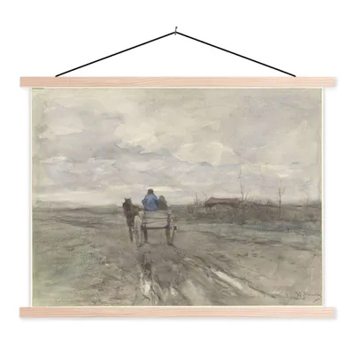 Produktbild von MuchoWow® Textilposter Bauernkarren auf einer Landstraße - Gemälde von Anton Mauve 150x113 cm mit holzfarbenen Rahmen - Poster