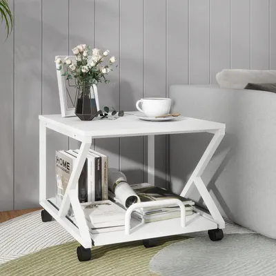 Image de Table d'impression, support d'imprimante bas - 50x50x40 cm, blanc - Bois et métal - Mobile