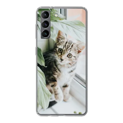 Produktbild von MuchoWow® Handyhülle Schutzhülle Hülle für Samsung Galaxy S21 Katze - Kätzchen - Pflanzen Silikon Softcase Handy Hülle - Softcase