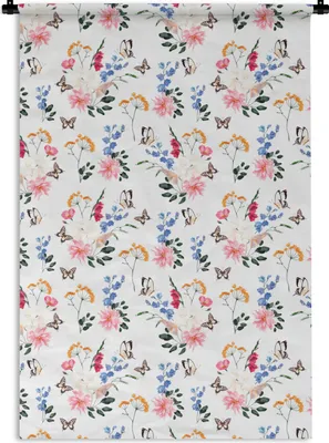 Produktbild von MuchoWow® Wandteppich Wandbehang Blumen - Schmetterling - Pastell 120x180 cm Tapisserie Dekoration Wandtuch - Schlafzimmer - Dekorationen für das Haus