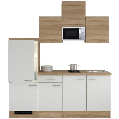 Produktbild von Singleküche mit E-Geräten - 210 cm breit - Weiß Sonoma Eiche – Salerno