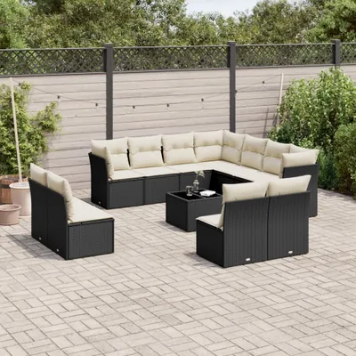 Produktbild von 12-tlg. Garten-Sofagarnitur mit Kissen Schwarz Poly Rattan 3249665