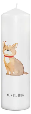 Produktbild von Mr. & Mrs. Panda Kerze Hund Glück 29 x 8 cm XL - Weiß - Geschenk, Herz, Bedruckte, Sprüche, Blockkerze, Stumpenkerze, Spruch, Hundeliebe, Erinnerungskerze, Corgie