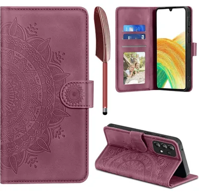 Productafbeelding van Lederen fliphoes met kaarthouder, magnetisch, voor Samsung Galaxy A33, wijnrood