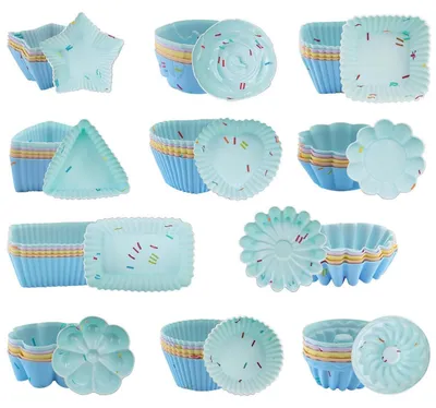 Immagine prodotto di 55 stampini in silicone per muffin, 11 forme, antiaderenti, riutilizzabili, 5 colori