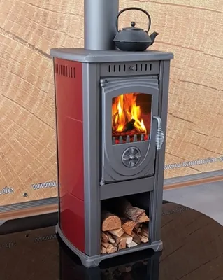 Produktbild von EEK A+ Kaminofen Okta rot mit Herdplatte - 3,9kW